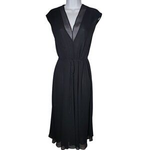 MNG Black Maxi Dress Fit And Flare Chiffon Mesh Sleeveless W Waist Tie 6 NWT